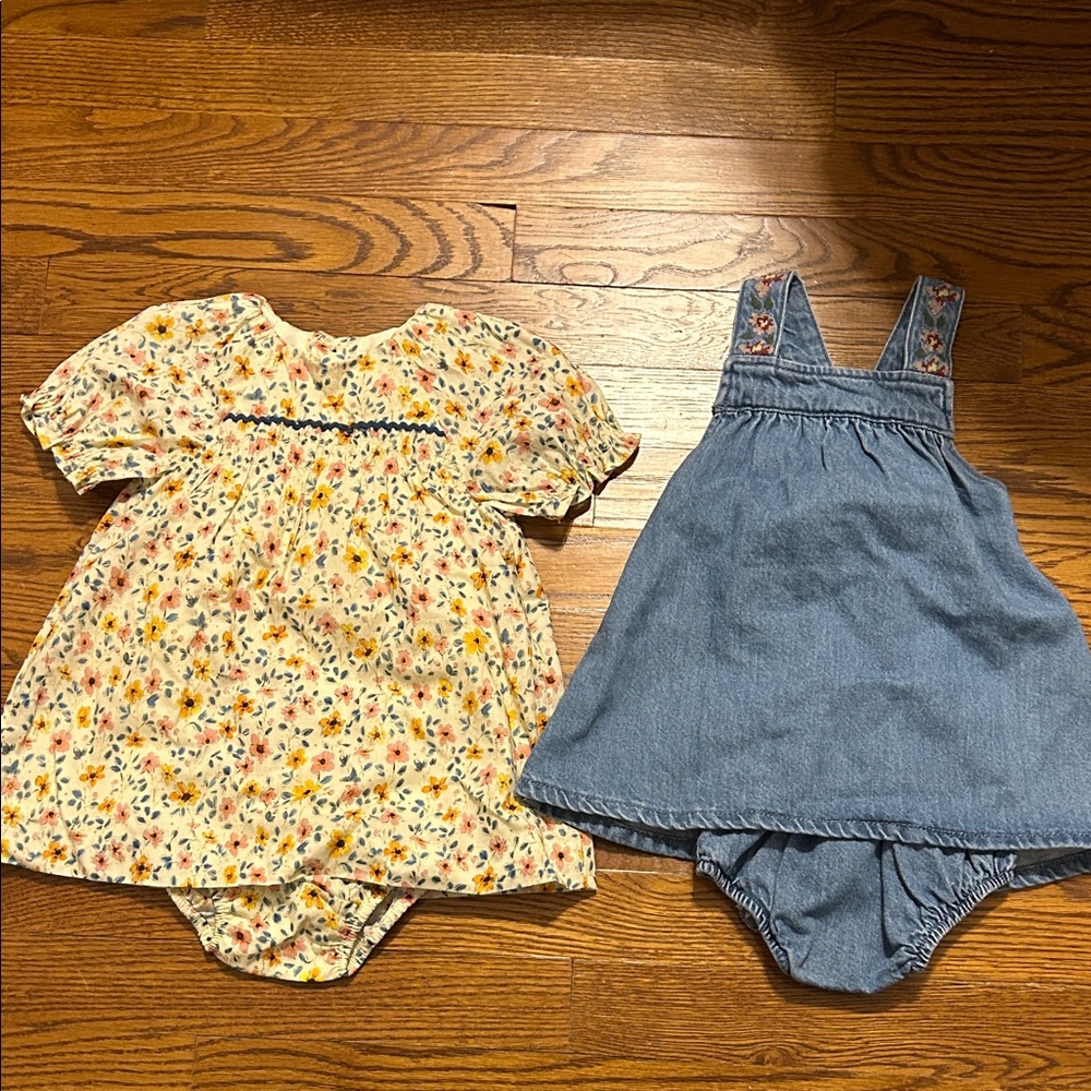 Zara Floral Baby Dress and Denim Overall Set